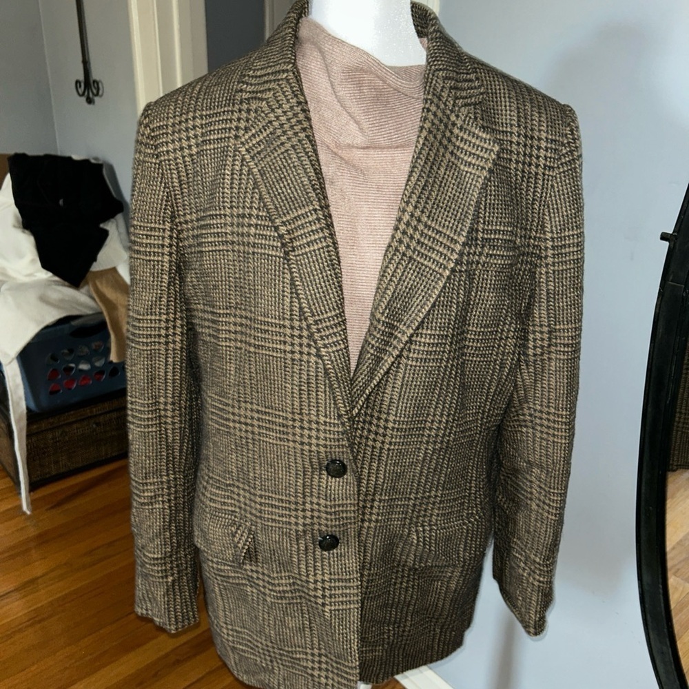 Lauren Ralph Lauren Equestrian Blazer Plaid Wool Logo Horse Buttons Vtg Size 12